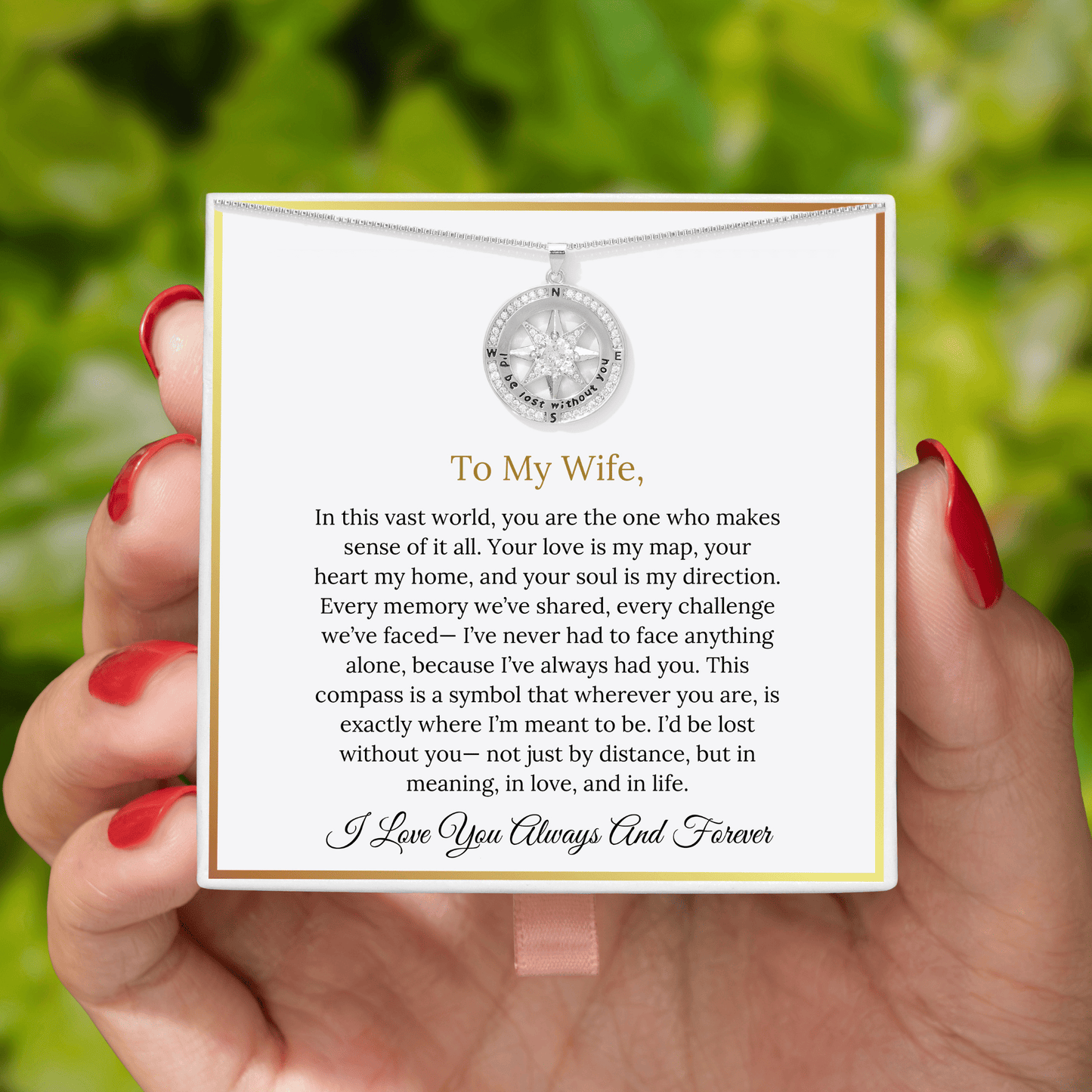To My Wife - I'd Be Lost Without You Compass Necklace