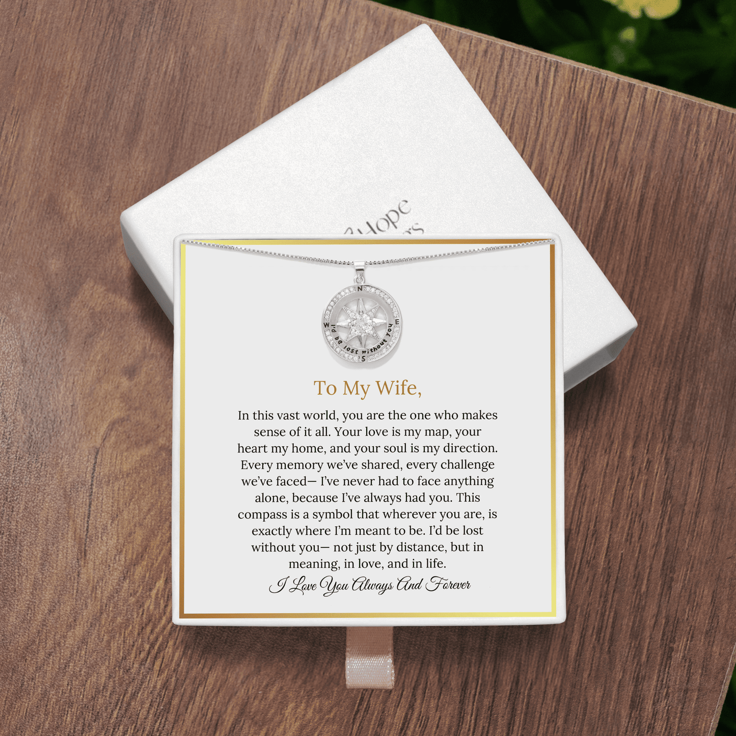 To My Wife - I'd Be Lost Without You Compass Necklace