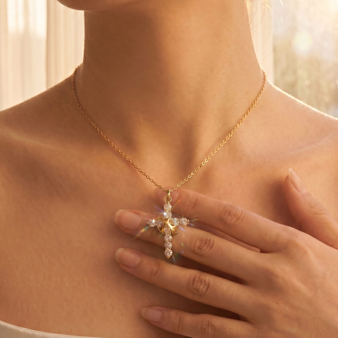 Straighten Your Crown Cross Necklace