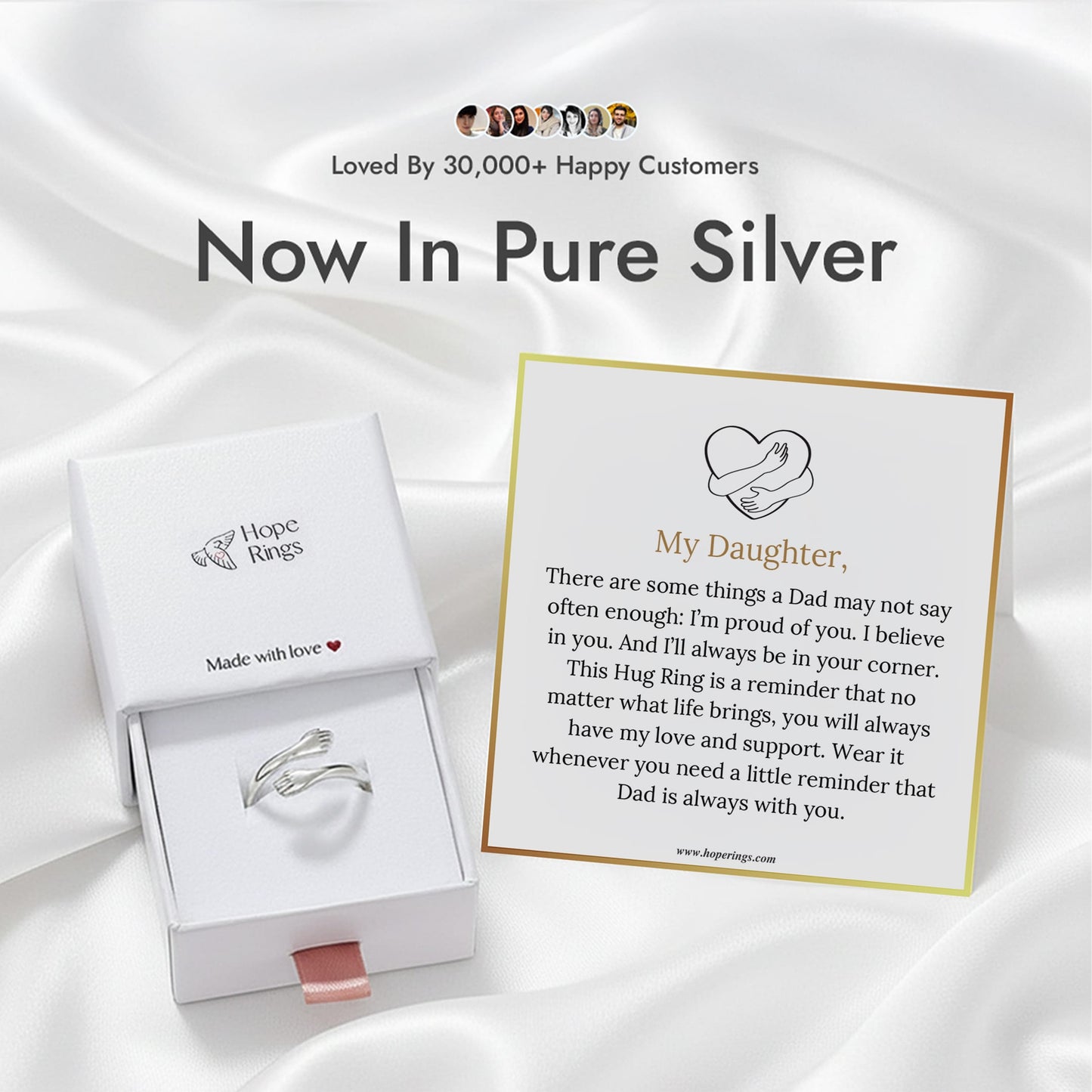 Dad & Daughter Hug Ring - Pure Silver
