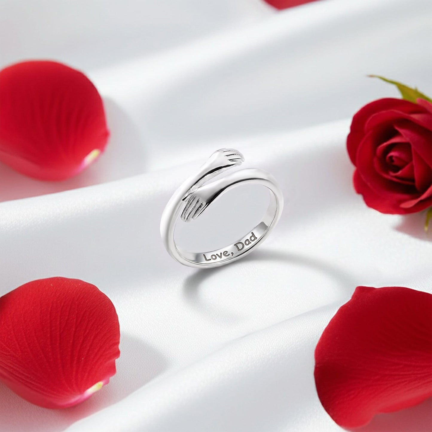 Dad & Daughter Hug Ring - Pure Silver