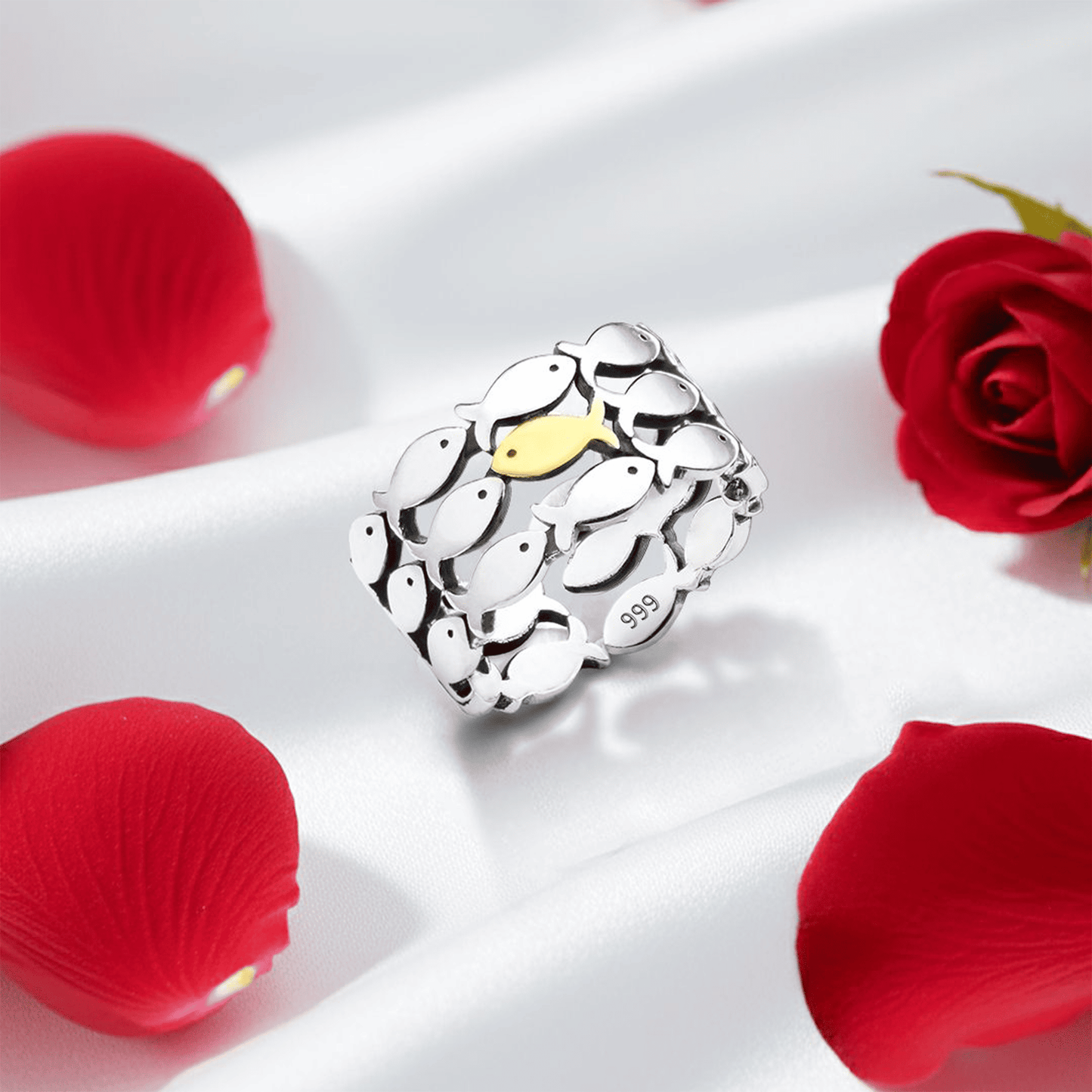 Swim Against The Current Ring - Pure Silver